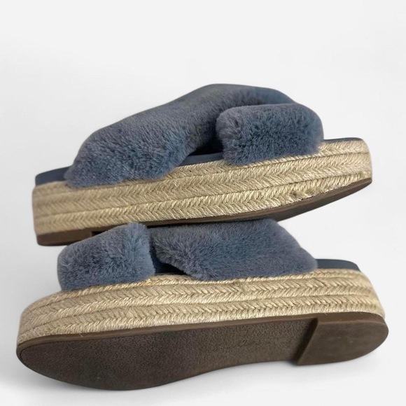 Sam Edelman Zia platform slipper sandals faux fur espadrille slipper blue grey - Picture 7 of 7